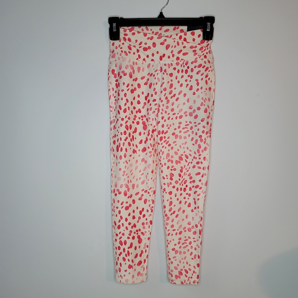 DSG Girls High Rise 7/8 Tights Performance Leggings White Pink Dots